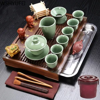 

New style Chinese purple sand ceramic tea set Drawer type tea tray Tea set tea set teapot Household drinking utensils WSHYUFE