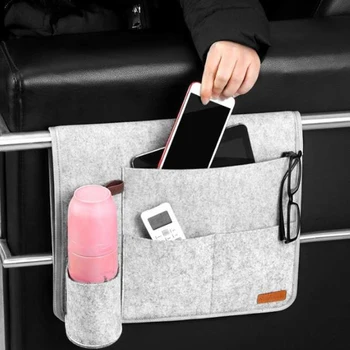 

Bedside Folding Storage Bag Felt Bed Sofa Pocket Phone Hanging Storage Organizer Water Bottle Holder Organizer Gray Anti-drop