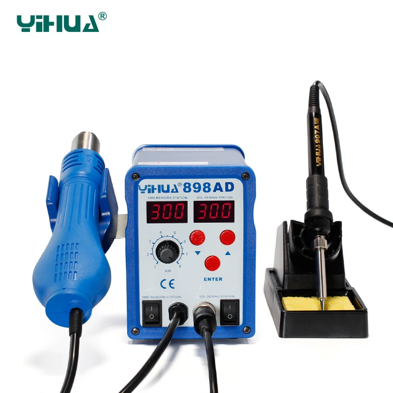 

YIHUA 898AD SMD Hot Air Heat Gun Soldering Station With Soldering Iron 2 In 1 Rework Station For Soldering