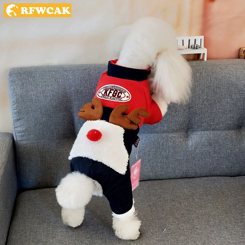 RFWCAK Одежда для собак на Рождество костюм-свитер с оленем Одежда для маленьких Одежда для собак костюм платье Рождественская Одежда для собак Китти