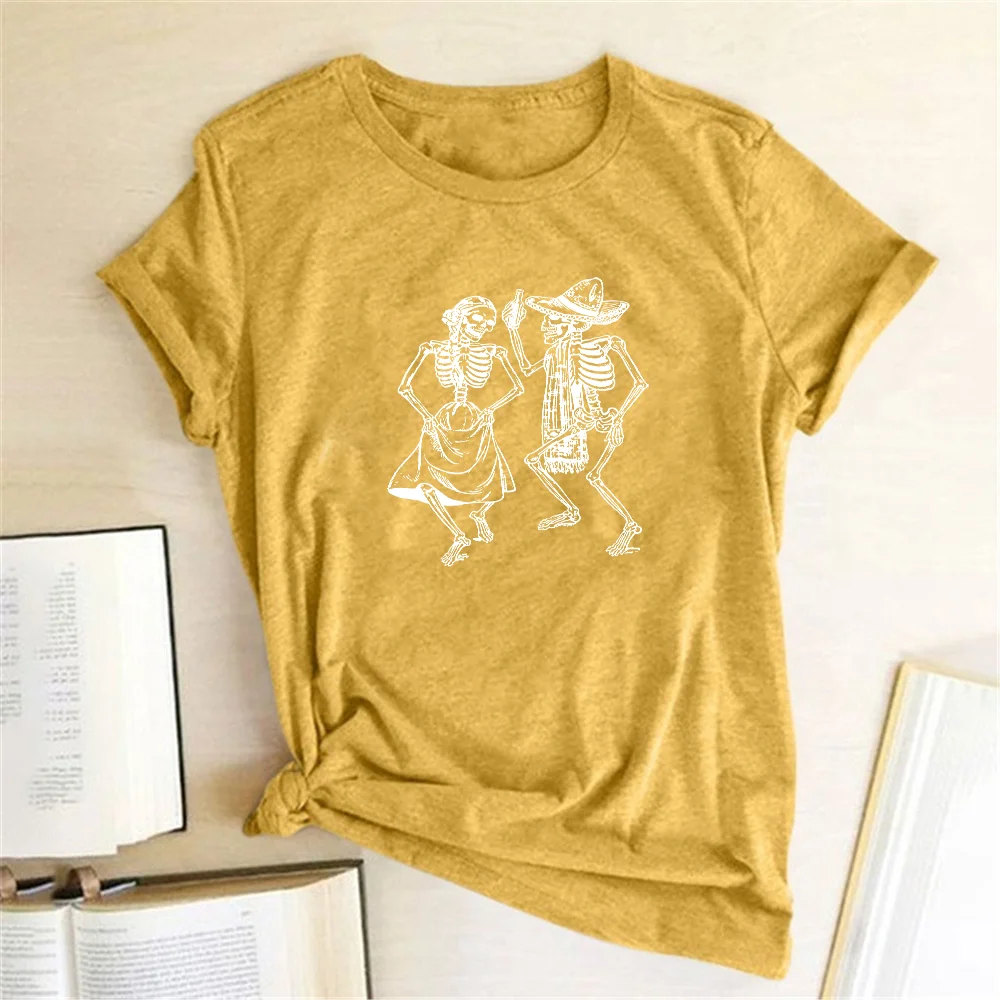 Женская футболка с черепом в стиле панк-рок и изображением скелета для хеллоуина, Женская забавная футболка Kawaii с коротким рукавом, Camisetas Mujer - Цвет: YW-1