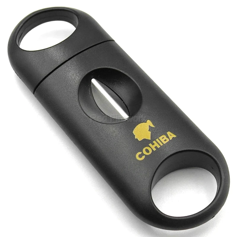 Черный COHIBA пластиковые v-образные сигары резак острые сигареты резки металла нержавеющей стали лезвия гаджеты сигары скидка - Цвет: Черный
