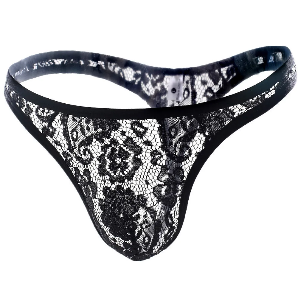 Hollow Out Lace Men Sexy Transparent Thong Underwear See Through Sissy Personalized Jockstrap Man Underpant Erotic Pouch