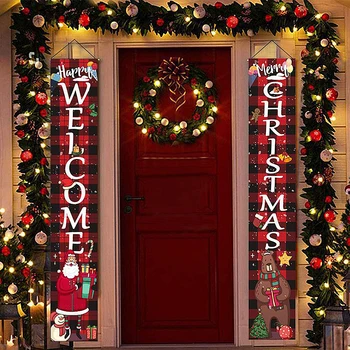 

Merry Christmas Porch Decoration Door hanging Banner Set Outdoor Xmas Party Ornament Santa Elk Snowman Wall Hang Flag Decor