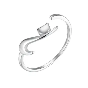 

925 Sterling Silver Cute Cat Finger Adjustable Rings for Women Party Jewelry Gift Christmas Jewelry JZ369