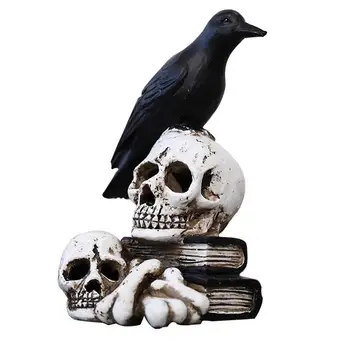 

1pc Adornment Realistic Creative Vivid Scary Party Decor Home Decor Raven On Skulls for Haunted House Desktop Halloween