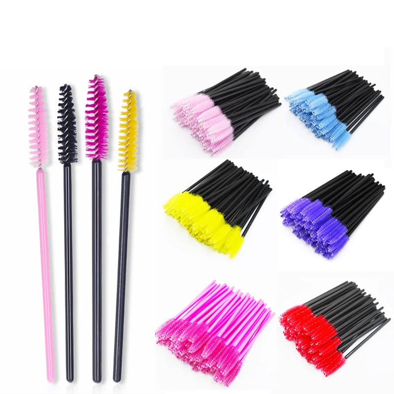 

QSTY eyelash brush makeup brushes 50pcs individual disposable mascara applicator comb wand lash makeup brushes tools 6colors