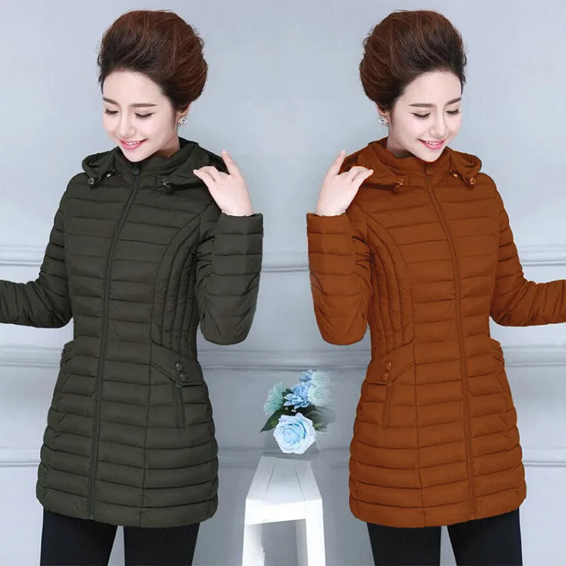 

2019 New Style Winter Middle-aged Women Dress Cotton-padded Clothes Women's Mid-length Thick down Jacket Cotton-padded Clothes S