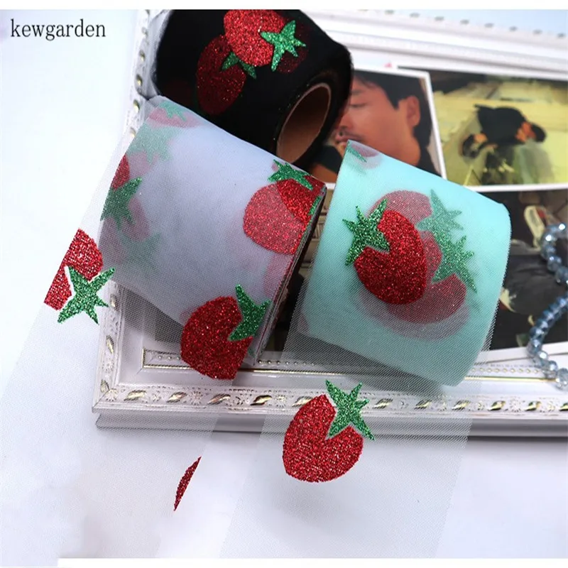 Kewgarden Wholoesale Print Strawberry Voile Ribbon 7.5cm Handmade Tape ...