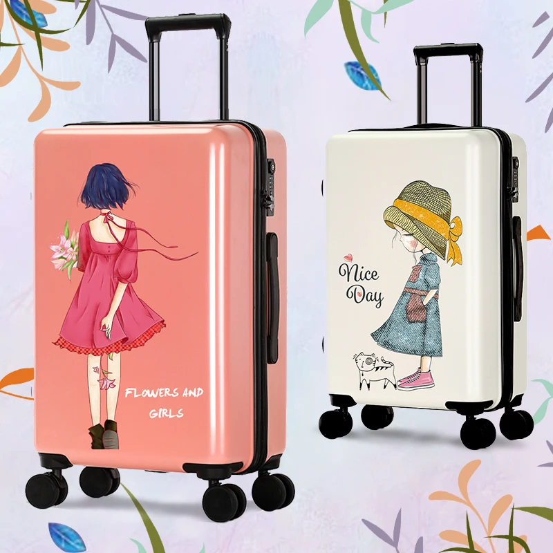 Модный мультяшный чемодан, Женский ins,, милый, 20 дюймов, для путешествий, для посадки, для женщин, легкий, 24 дюйма, большой емкости, чемодан