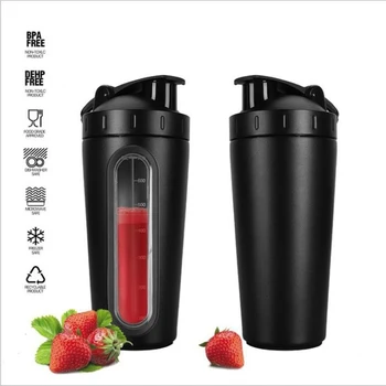 

Hot!! Sports Water Bottle 700ML Protein Shaker Outdoor Travel Portable Leakproof Stainless Steel Transparent Scale Drinkware