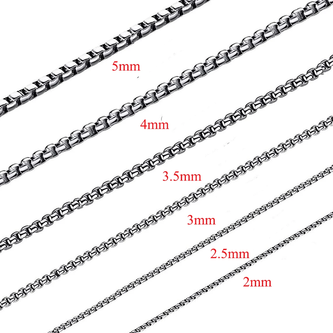 1Pc Stainless Steel Square Rolo Stainless Steel Chain Necklace Round Box Necklace Men Women Width 2mm-5mm