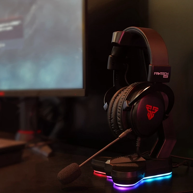 FANTECH AC3001S RGB Headphone Stand Anti Slip and Base Is Aggravating for Multi Function Earphone Stand Black 