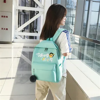 

Student Backpack Cartoon Alphabet Preppy Style Backpack Casual Large Capacity Travel 4 Piece Set Travel Zipper School Bags #814