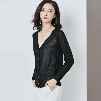 

New Lady Slim Short Button Cardigan Solid Color Long Sleeve Top