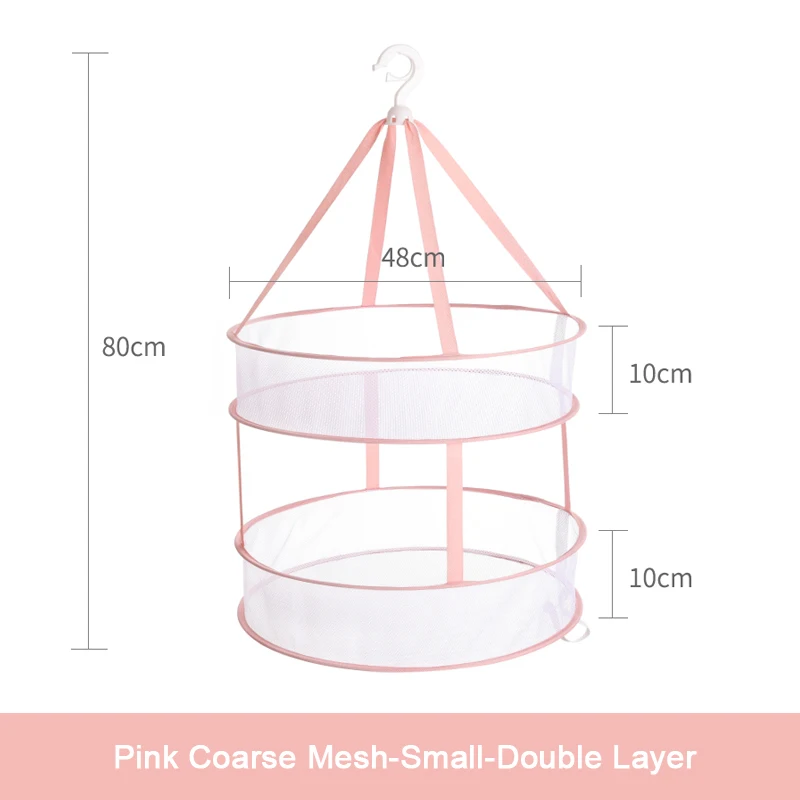 Новая практичная сушильная стойка с крючками Складная подвесная одежда корзина для белья сетка-сушилка двухслойная стирка сушильные носки корзина для одежды - Цвет: Pink Small Double