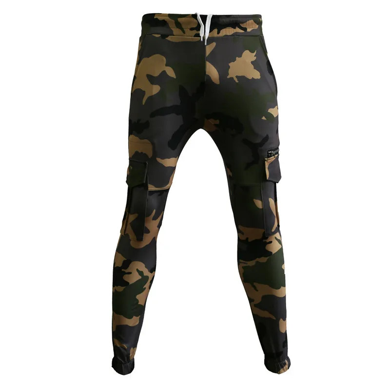 green Zipper Pockets Camouflage Pants Men Skinny Cargo Military Style Hip Hop Streetwear Track Pants calca jogger masculina - Цвет: green
