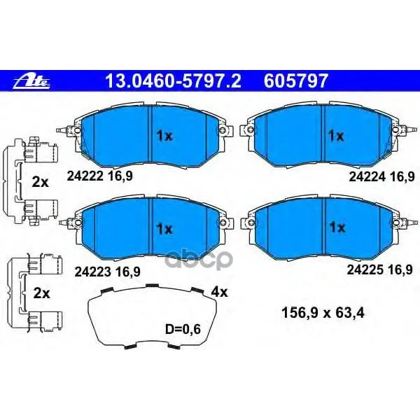 13.0460-5797.2_колодки Дисковые Передние! Subaru Legacy/Outback/Tribeca 2.0/2.5/3.0/3.6 03 Ate 13046057972 Ate арт. 13046057972