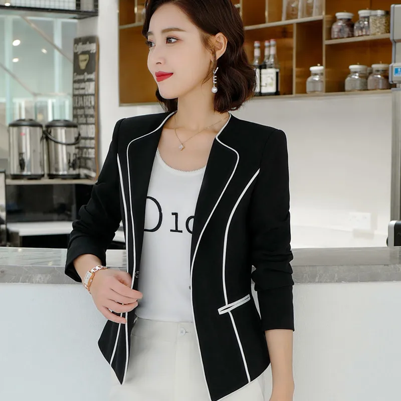 Black blazer Модный повседневный блейзер для женщин осенний тонкий пиджак с длинными рукавами офисный бизнес для женщин пальто для работы темно-синий черный - Цвет: Black blazer