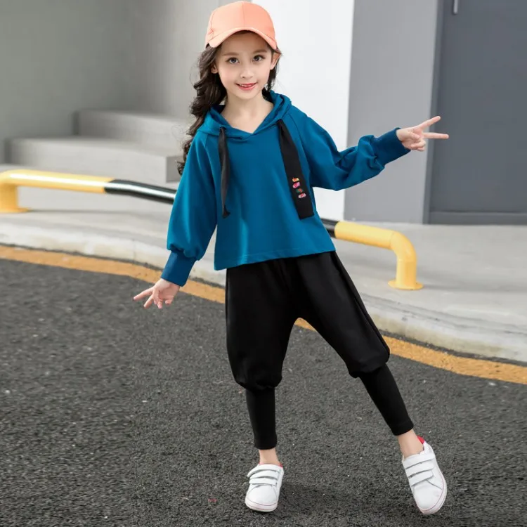 

Korean-style Big Boy Autumn Set Western Style Students Hooded Two-Piece Set Fashion Girls Autumn Clothing