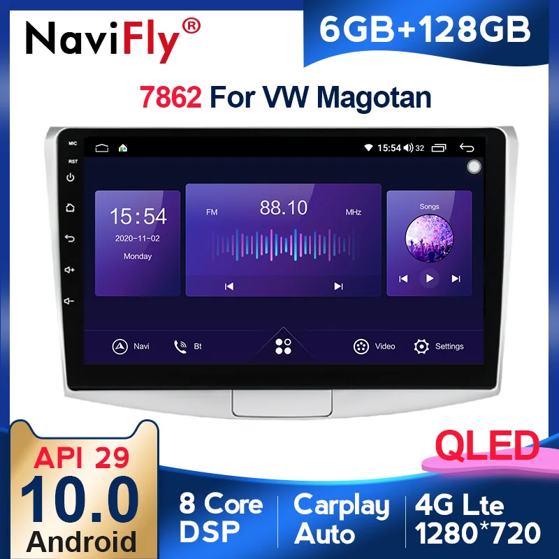 NaviFly Android 10 0 6 ГБ + 128 Гб QLED 1280*720 DSP Автомобильный навигатор GPS радио плеер для Volkswagen