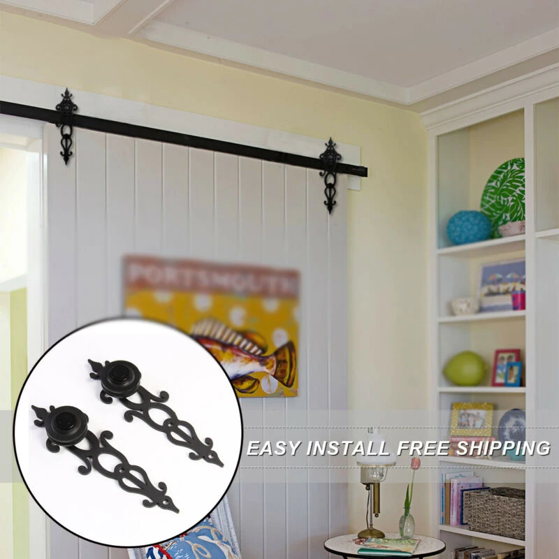 

2pcs Sliding Tracks Carbon Steel Black Home Decoration For Barn Room Door Sliding Tracks Accessories