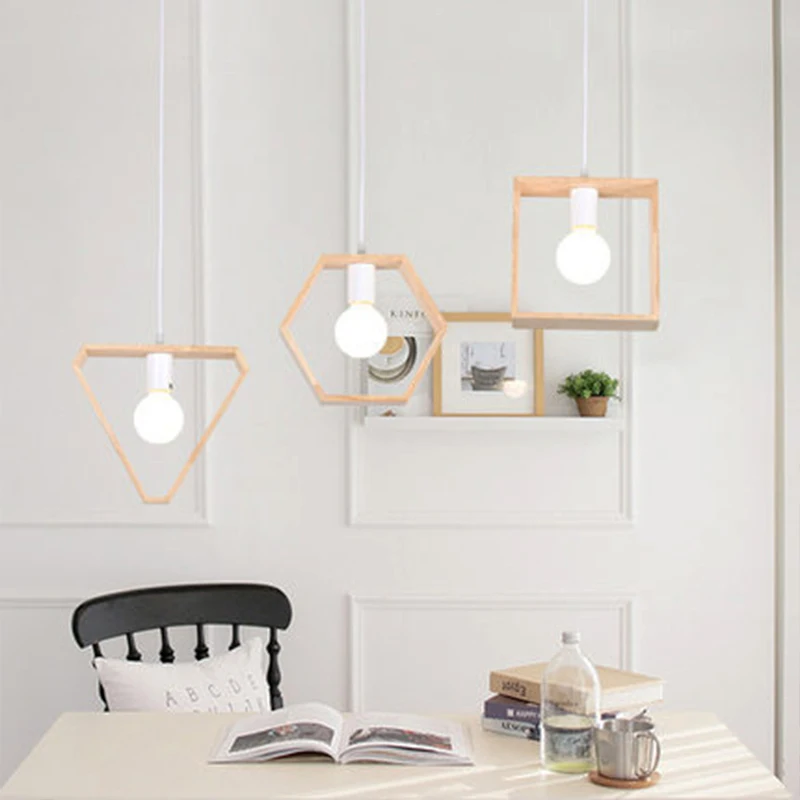 Современные Геометрические деревянные подвесные светильники LED Ресторан