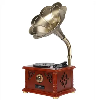 

Solid wood record usb player retro vinyl gramophone bluetooth speaker metal loudspeaker FM radio stereo audio output subwoofer