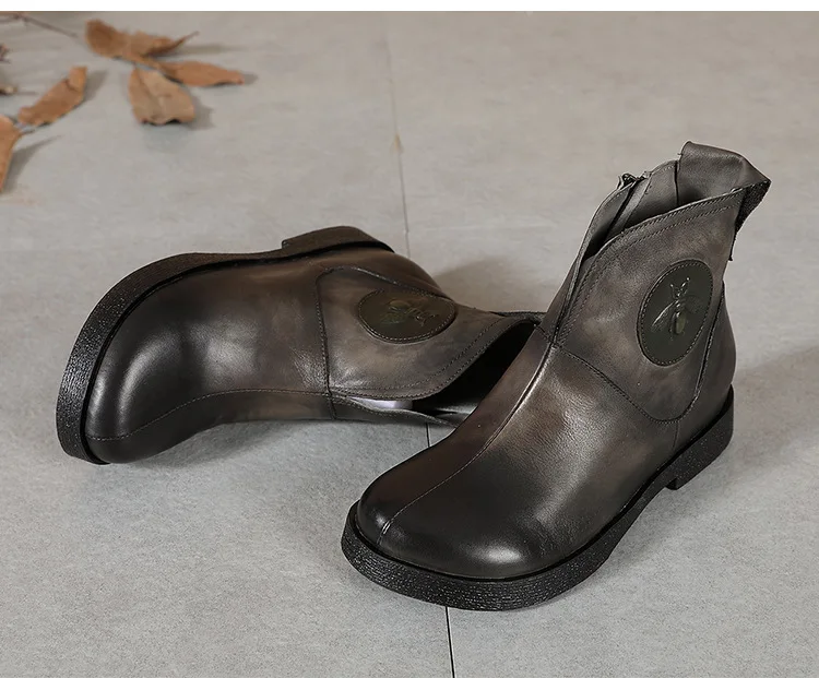 Leather casual women's boots rubber thick bottom anti slip short boots in autumn and winter retro women's shoes