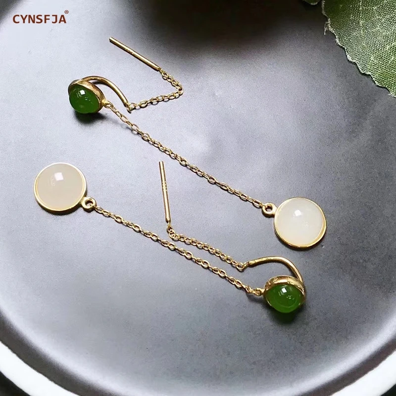 CYNSFJA Реал Certified(Hetian) нефрита Jade Jasper 925 пробы Серебряное кольцо ювелирные украшения зеленого нефрита серьги высокое качество лучшие подарки
