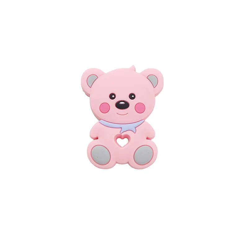 Pink Chenkai 10 шт. силиконовый Teddy Teether детский мультяшный медведь Прорезыватель для зубов пищевой сорт для DIY жевания кормящих сосок цепи аксессуары - Цвет: Pink