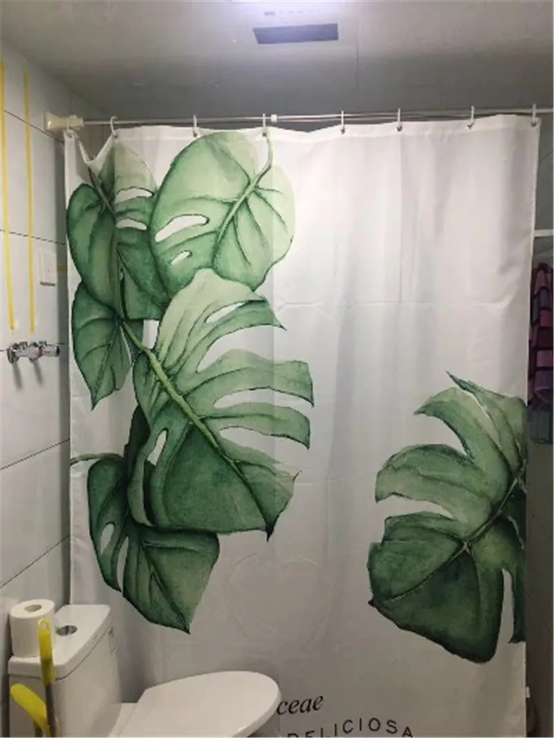 Зеленые листья занавеска для душа водонепроницаемый полиэстер утолщенный Туалет перегородка занавеска с крючками для ванной комнаты домашний декор