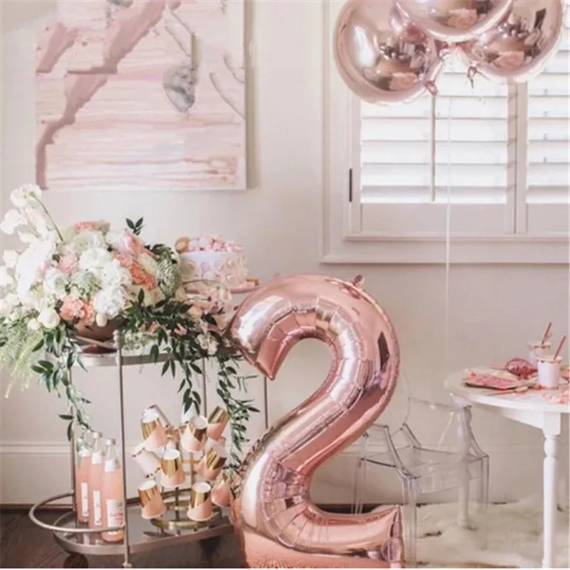 1 шт. 30 Вт 40 дюймов розовое Золотое серебряное число 2 Фольга шарики Baby Shower розовый