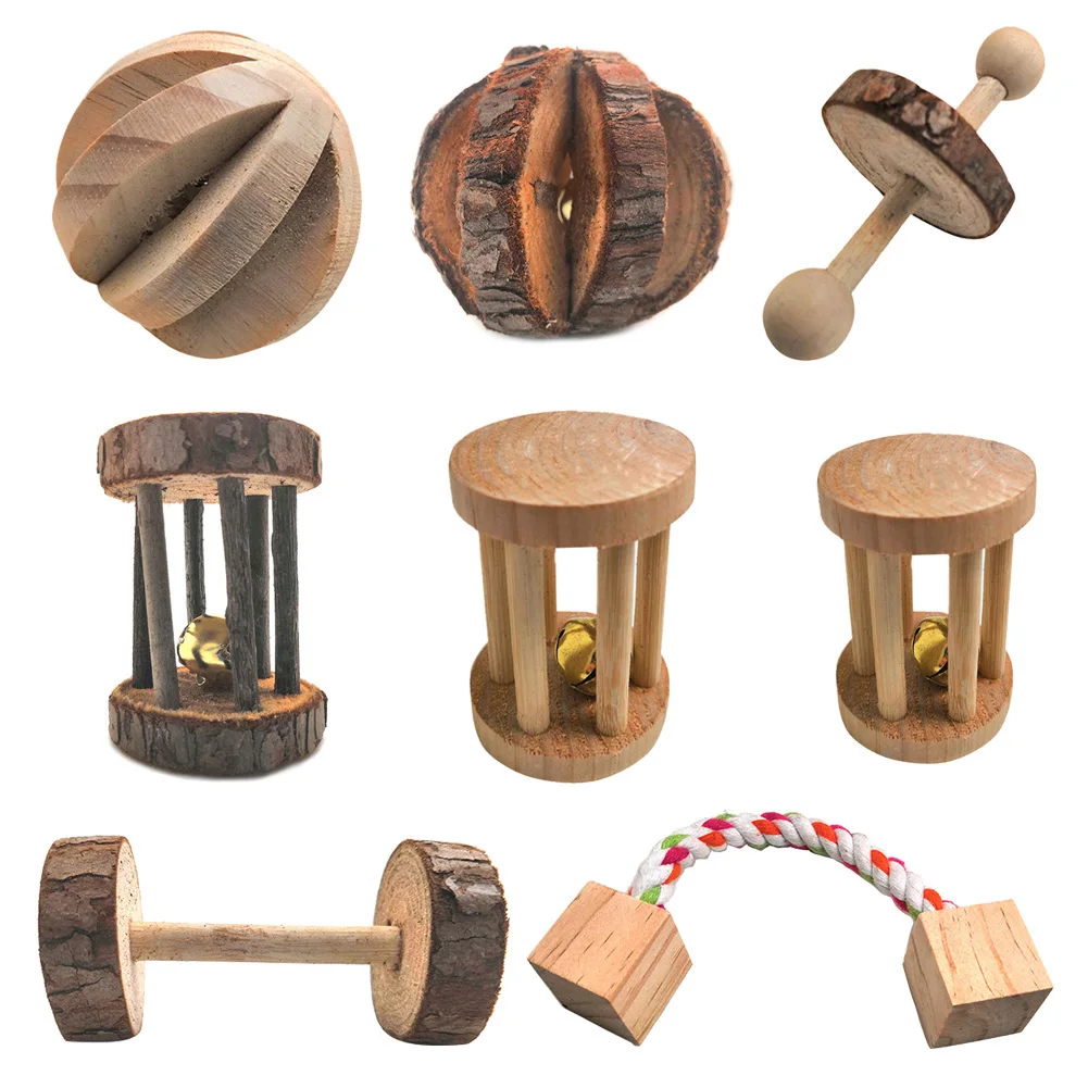 8 pcs set Маленький питомец Дерево Мини жевательная игрушка уход за зубами молярная игрушка для кролика Шиншилла Хомяк, домашнее животное XHC88 - Цвет: 8 pcs set