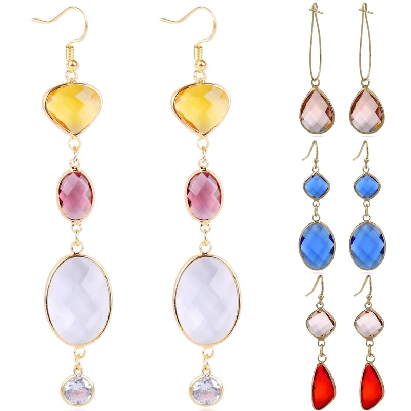 

Simple Long Earrings Crystal Earrings Colored Water Drop Crystal Earrings Women's Dangle Earrings Fashion Jewelry