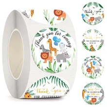

500pcs Thank You Stickers for Baby Shower Envelope Cards Decor Cartoon Wild Animals Birthday Party Favor Label Sticker for Kids