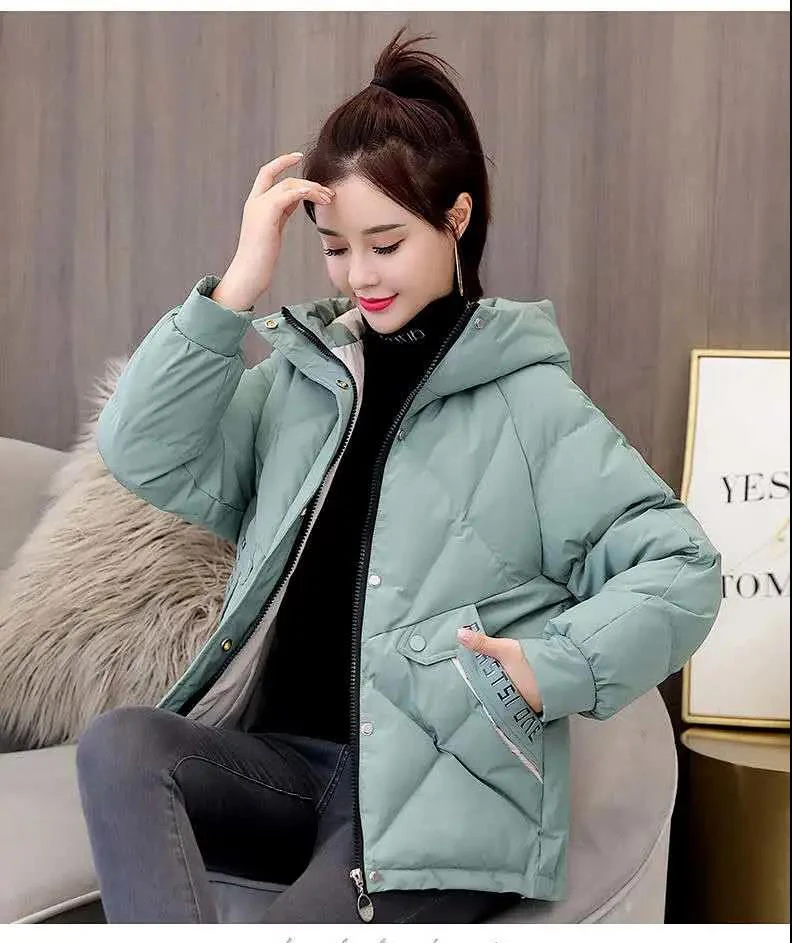 2020 New Fashion Short Letter Print Autumn Winter Jacket Women Warm Solid Hooded Down Parka Cotton Jacket Coat S-XXXL