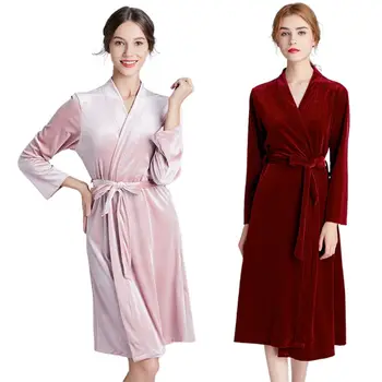 

Womens Winter Warm Velvet Kimono Bath Robe Plain Solid Color Sleepwear Lingerie