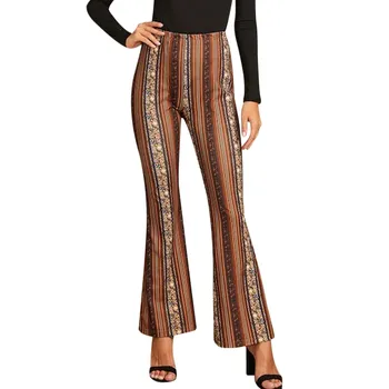 

Woman Sexy Pants New Vintage Print Bohemian Elastic High Waist Flare Trousers Autumn Winter Fashion Casual Loose Pantalones #A
