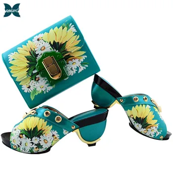 

New Arrival Italian Designer Ladies Shoes and Bag Matching Set Sky Blue Color African Women Shoe and Bag Set for Party