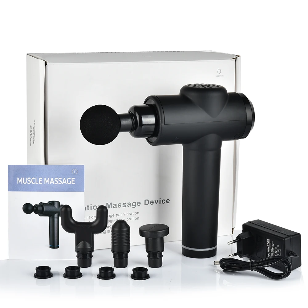 Photo Product LCD Display Electric Massage Gun Deep Powerful Tissue Massage Gun Muscle Body Massager Gun Rechargeable Cordless Muscle Massager