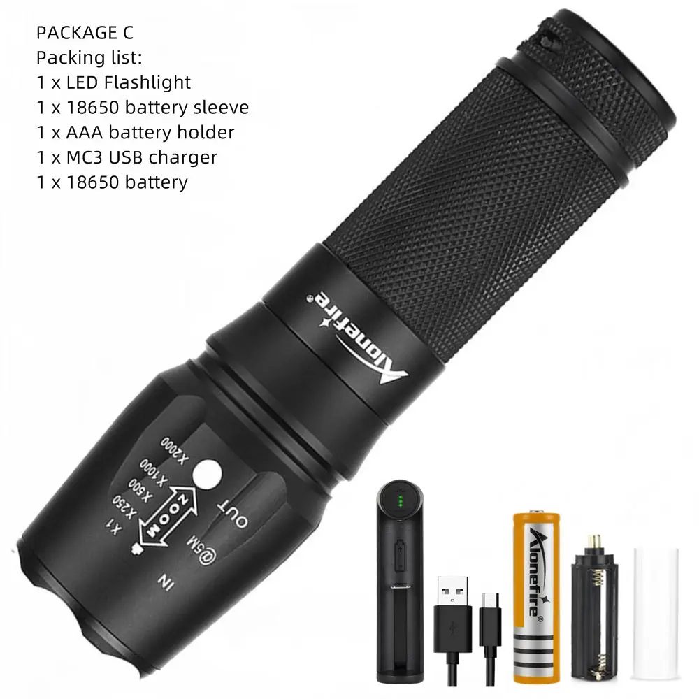 AloneFire X800 CREE Мощный XP-L V6 T6 светодиодный фонарик с зумом 12 Вт супер яркий Troch Home work для 18650 26650 литий-ионный аккумулятор - Испускаемый цвет: Package C