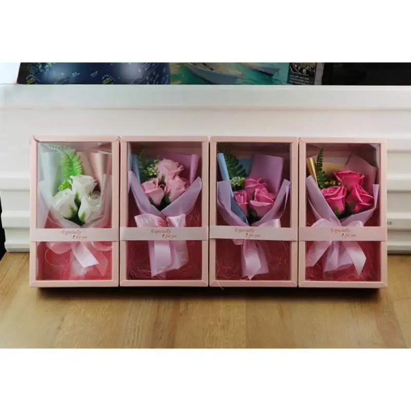 Valentine\'s Day Gift Simulation Rose Soap Flower with Gift Box Everlasting Flower Bouquet Mother\'s Day Wedding Decoration