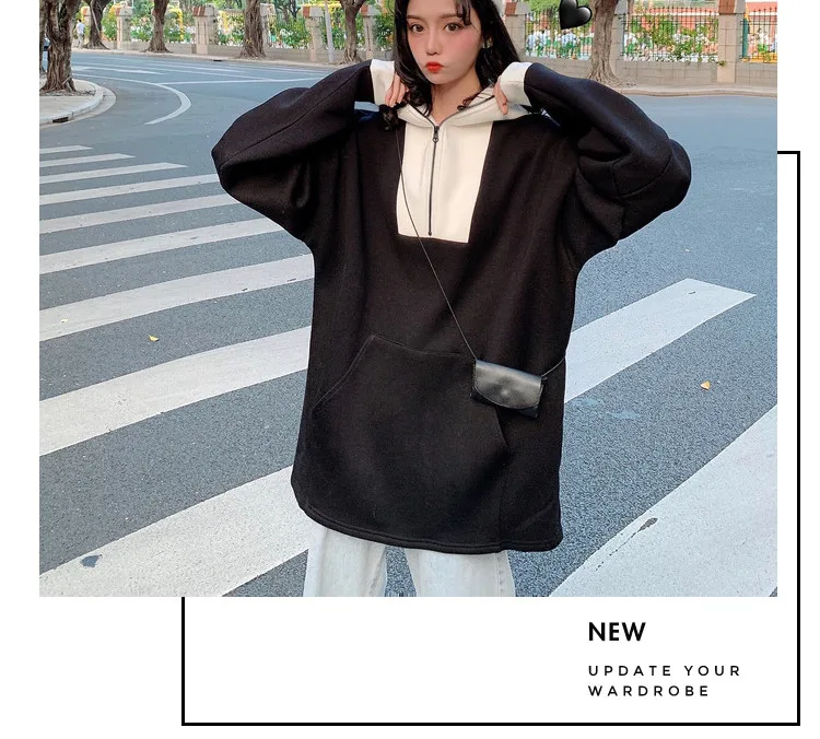 HAYBLST Брендовые женские толстовки новые осенние зимние Kpop Kawaii повседневные топы свободного размера плюс 2XL на молнии с длинным рукавом