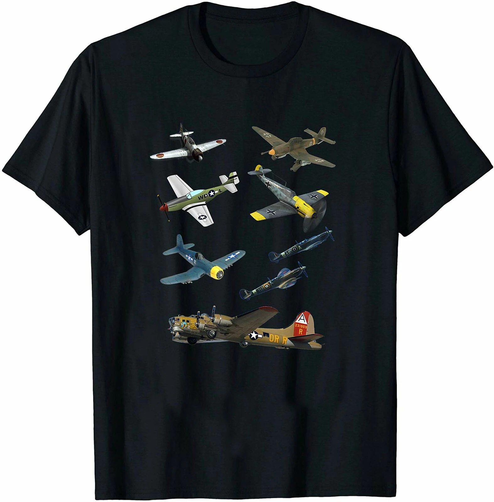 WW2 самолеты Warbirds P51 Mustang Spitfire MesserschmittT рубашка из хлопка Одежда с овальным вырезом