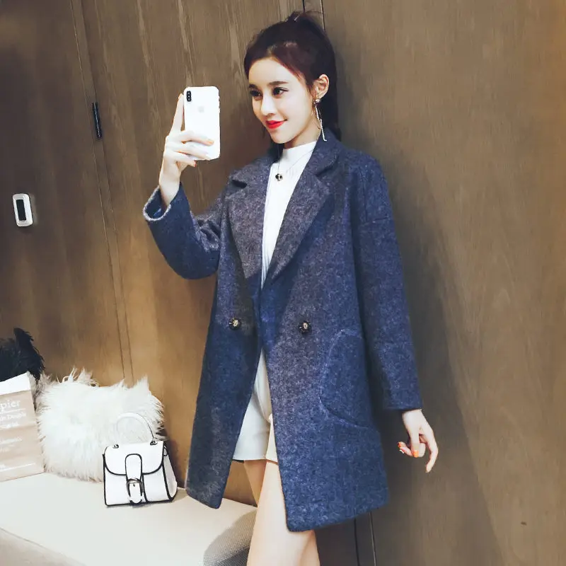 

Hepburn Woolen Coat Women Suit Collar Blend Blazer Jacket Tide Korean Temperament Slim abrigos mujer invierno 2019 Outwear f1470