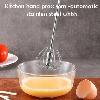 

Semi-automatic Mixer Egg Beater Manual Self Turning Stainless Steel Whisk Hand Blender Egg Cream Stirring Kitchen Tools