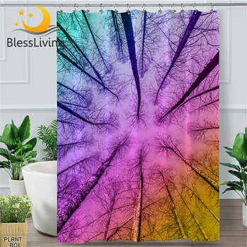 

BlessLiving Forest Shower Curtain Woodland Tree Bole Bath Curtain with Hooks Rainbow Colorful Sky Natural Beauty rideau douche