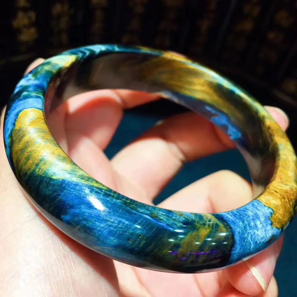 

Natural Yellow Blue Pietersite Bangle Jewelry For Woman Man Crystal 13x8mm Beads Stretch Gemstone Bracelet Inner Diamond 54mm