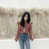 Women 2020 spring Vintage Floral Shirt Long Puff Sleeve Stanf Neck Blouse Single Breasted female Korean Elegant Blusas Tops 4